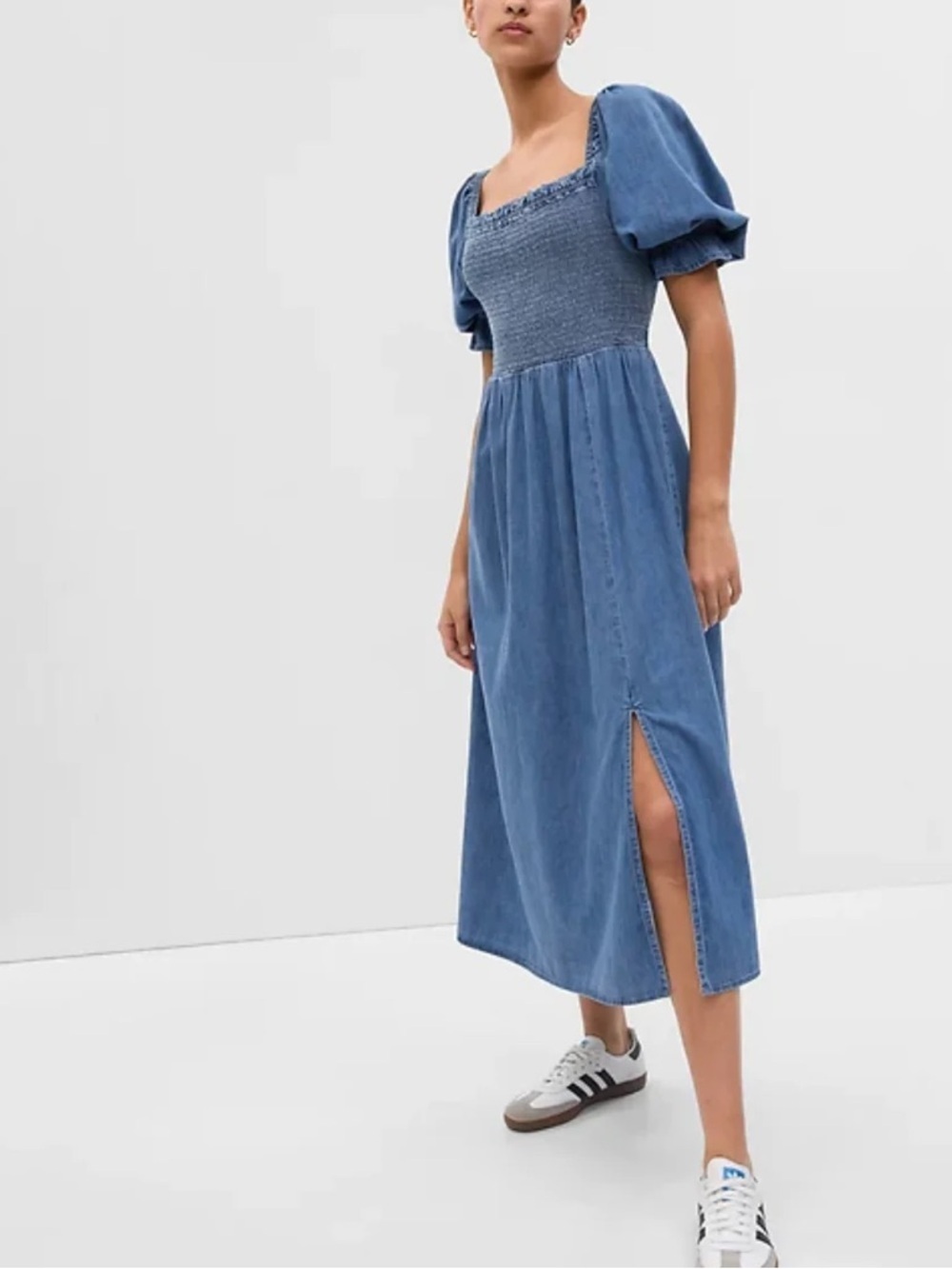 NWT - GAP Square Neck Puff Sleeve Midi Dress in Light Wash - Size XXL